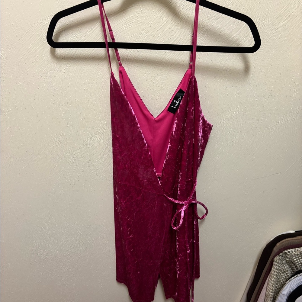 Lulu's Fuchsia Velvet Wrap Dress - Picture 3 of 5